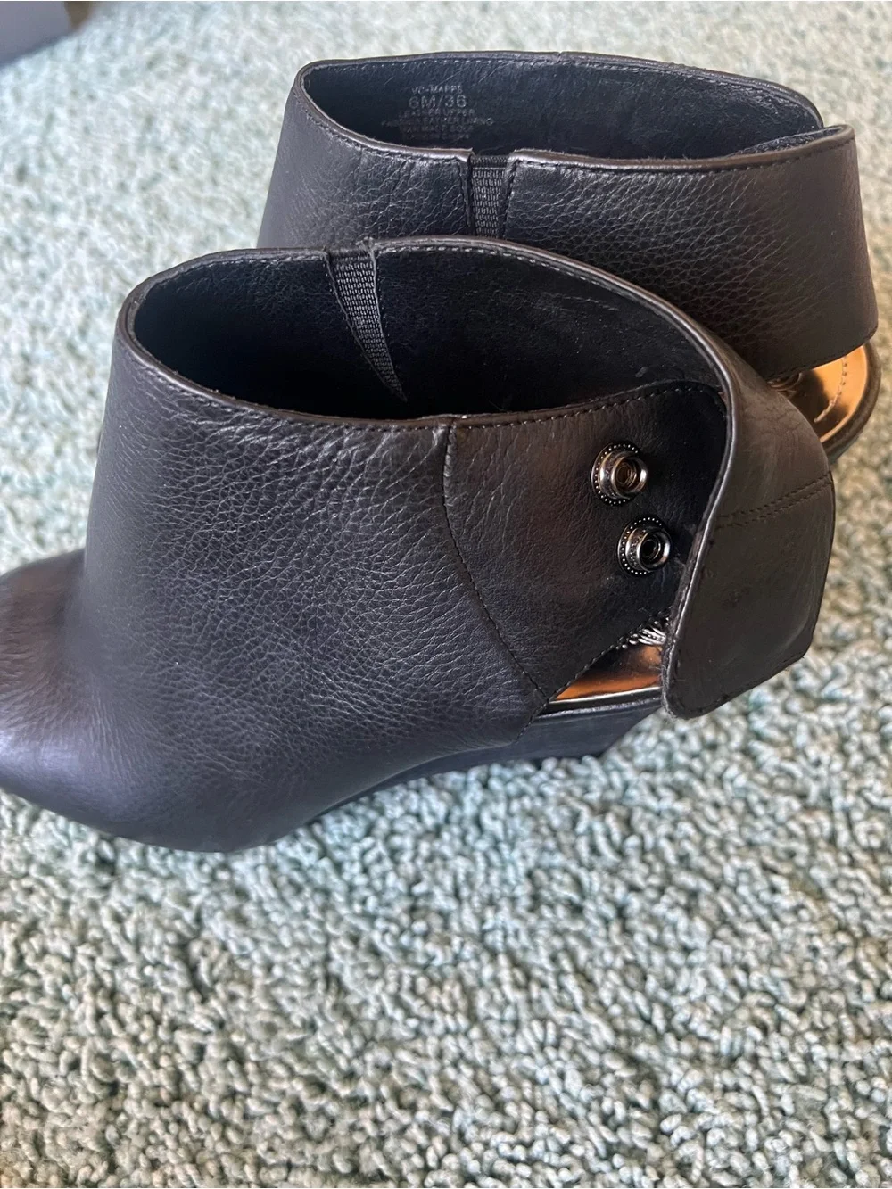 Vince Camuto Black Open-Toe Slingback Wedge Booties